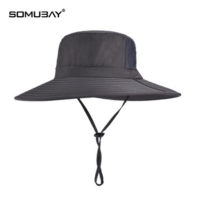 Мъжка слънцезащитна шапка тип рибарска с връзки и голяма периферия