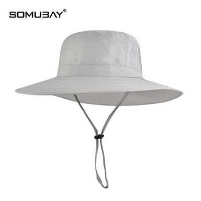 Мъжка слънцезащитна шапка тип рибарска с връзки и голяма периферия