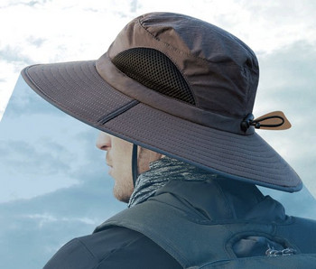 Мъжка слънцезащитна шапка - водоустойчива с широка периферия