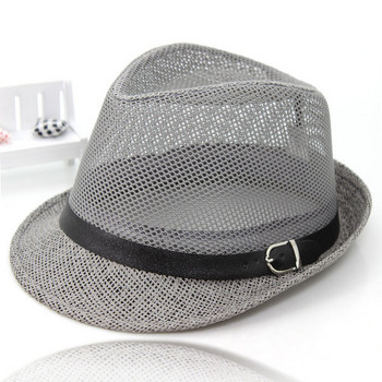 Лятна мъжка сламена шапка с периферия и метална катарама 