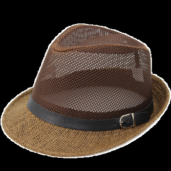 Лятна мъжка сламена шапка с периферия и метална катарама 