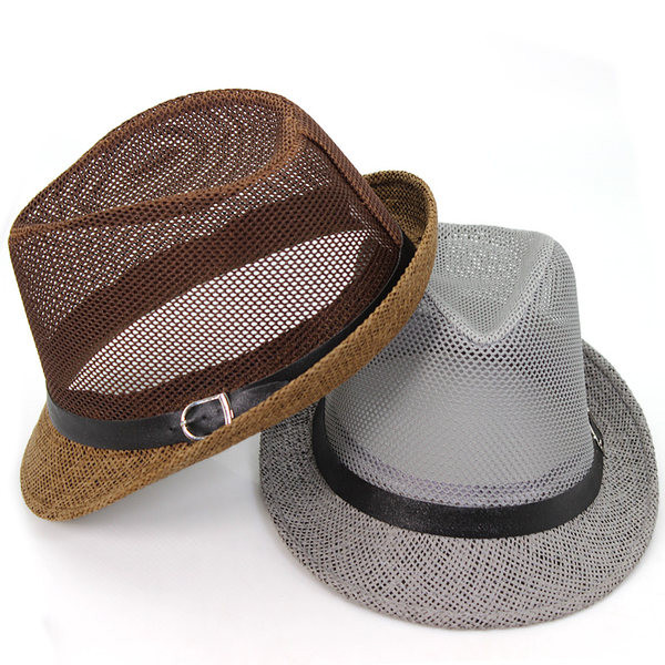 Лятна мъжка сламена шапка с периферия и метална катарама 