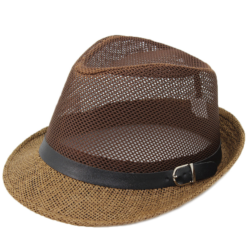 Лятна мъжка сламена шапка с периферия и метална катарама 