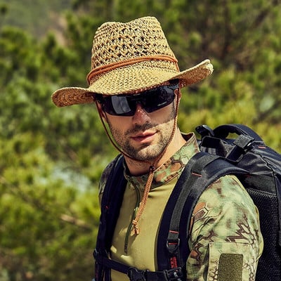 Мъжка слънцезащитна шапка - сламена с връзки