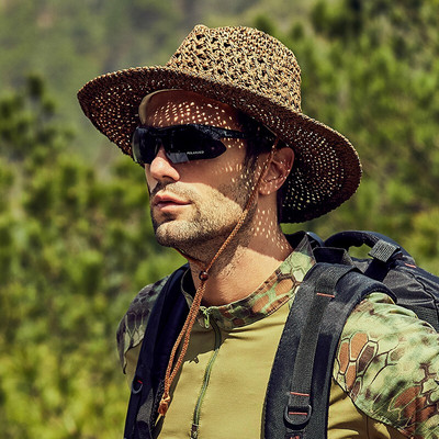 Мъжка слънцезащитна шапка - сламена с връзки
