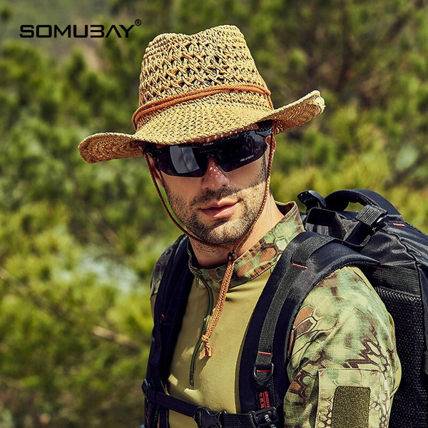 Мъжка слънцезащитна шапка - сламена с връзки