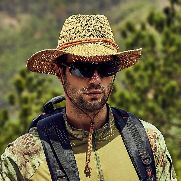 Мъжка слънцезащитна шапка - сламена с връзки