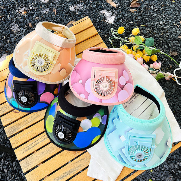 Детска слънцезащитна шапка с голяма периферия и вентилатор