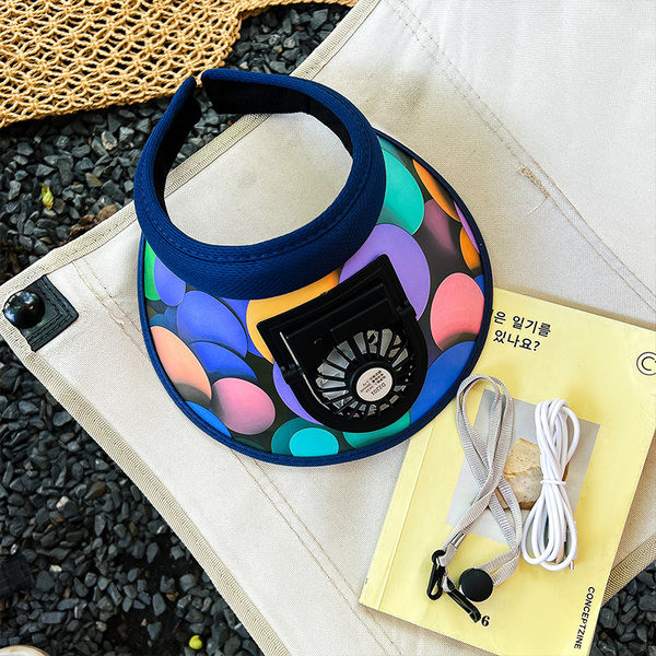 Детска слънцезащитна шапка с голяма периферия и вентилатор