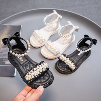 Детски сандали с 3D елемент и перли за момичета