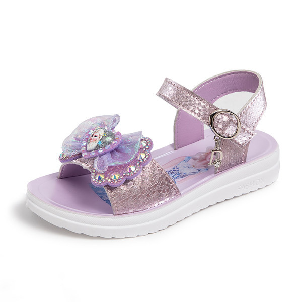 Сандали за момичета с панделка и лъскав ефект