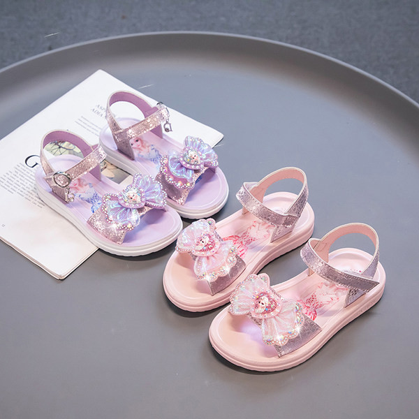 Сандали за момичета с панделка и лъскав ефект