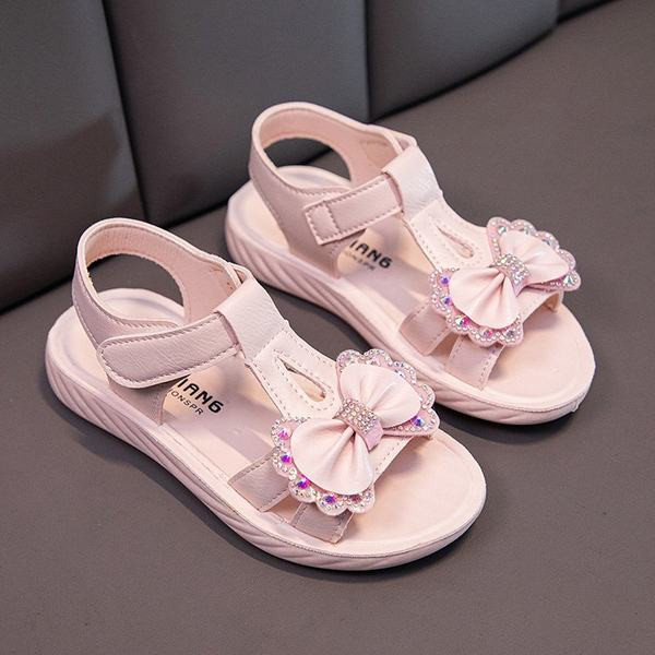 Детски сандали с панделка и перли за момичета