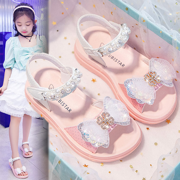 Dječje sandale za djevojčice - ukrašene trakom sa šljokicama