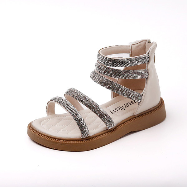 Детски сандали за момичета с камъни - закопчаване с цип