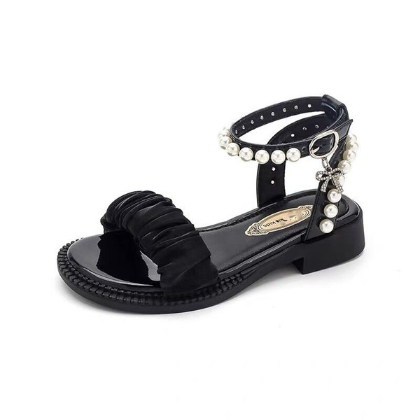 Сандали за момичета с перли и панделка