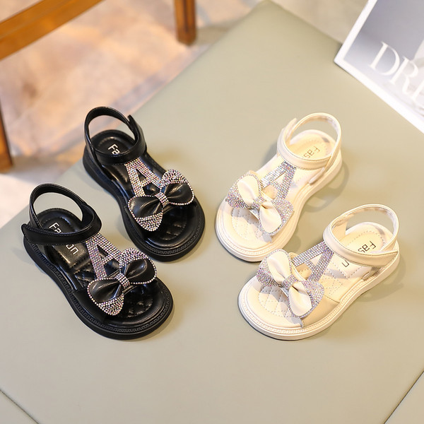 Сандали за момиче с панделка и декоративни камъни