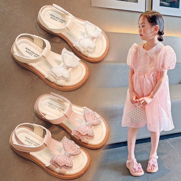 Сандали за момиче - с панделка и камъчета