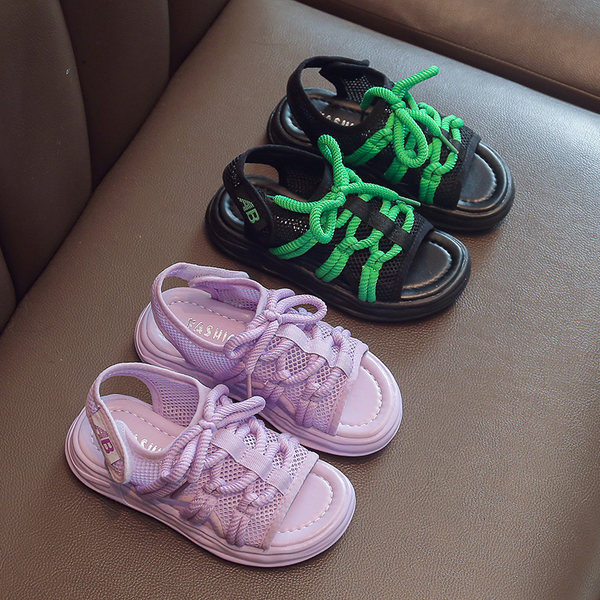 Детски сандали от мрежеста материя и връзки