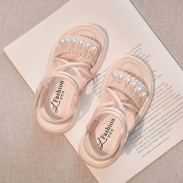 Детски сандали за момичета - с перли и велкро закопчаване