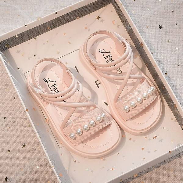Детски сандали за момичета - с перли и велкро закопчаване