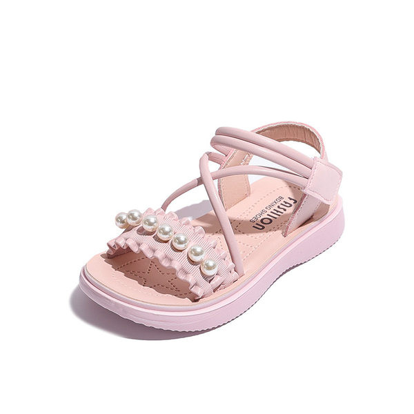 Детски сандали за момичета - с перли и велкро закопчаване