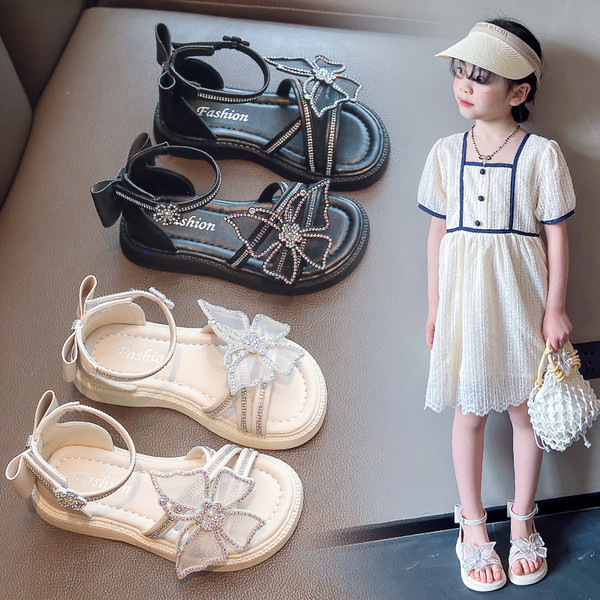 Детски сандали за момичета - с панделка и пеперуда