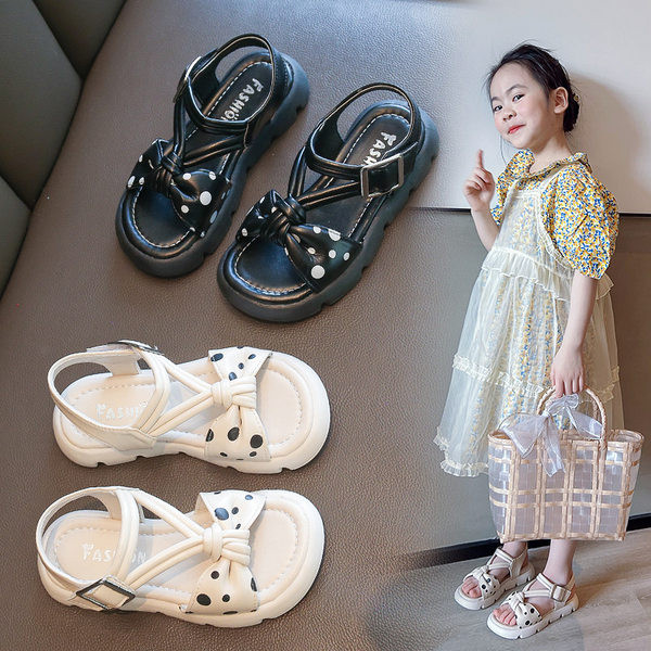 Детски сандали за момиче - панделка с точки