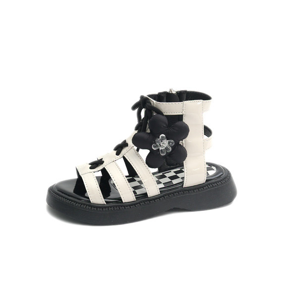 Сандали в римски стил с връзки и 3D цвете