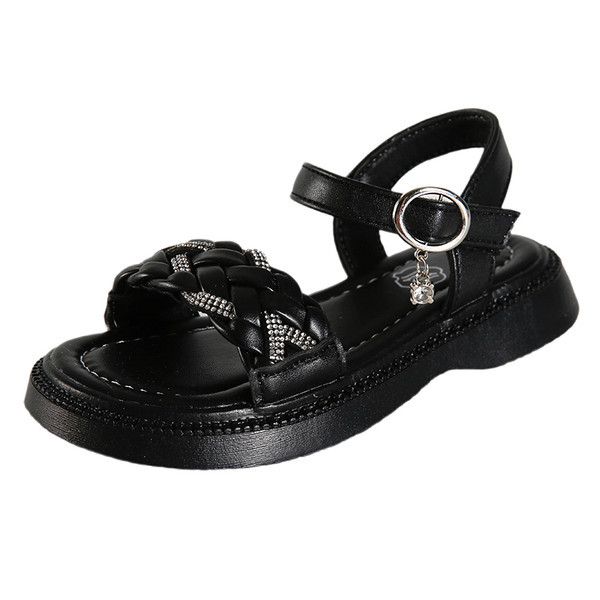 Детски сандали с кожени каишки и камъни за момичета