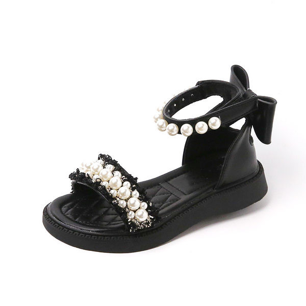 Сандали за момичета - с перли и панделка