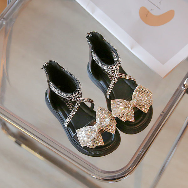 Детски сандали за момичета с панделка - закопчаване с цип