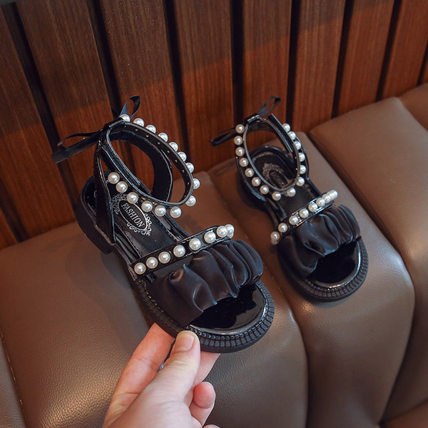 Сандали за момиче - с панделка и перли