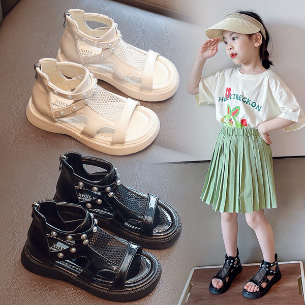 Сандали в римски стил с мрежеста част и перли