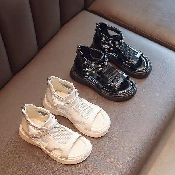 Сандали в римски стил с мрежеста част и перли