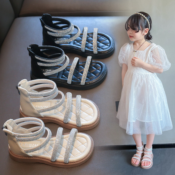 Детски сандали за момичета - с мека подметка и декорация камъни