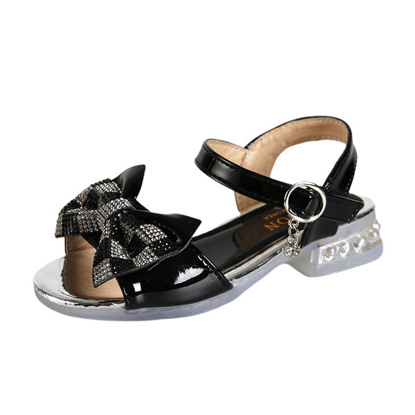 Детски сандали за момичета - с токче и декорация панделка