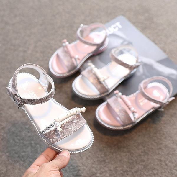 Сандали за момичета - с отворени пръсти и камъни