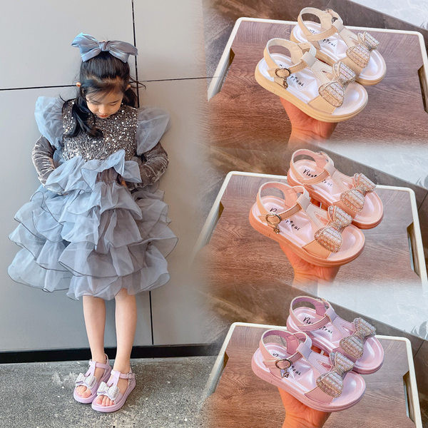 Детски сандали за момичета - с декорация панделка с камъни