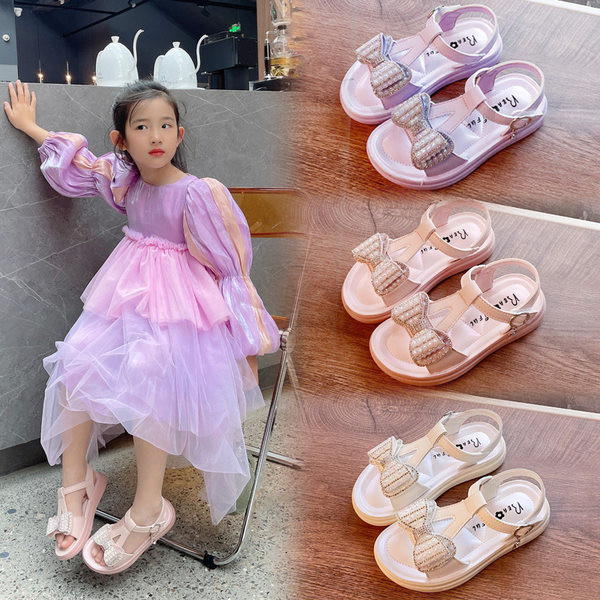 Детски сандали за момичета - с декорация панделка с камъни