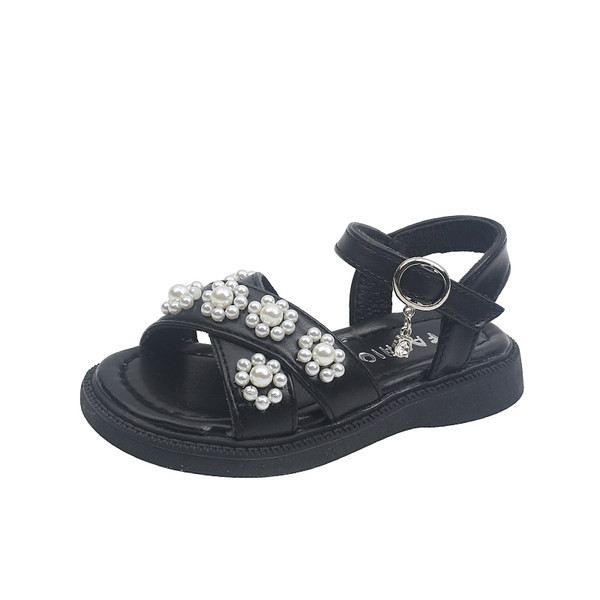 Детски сандали за момичета с перли - велкро закопчаване