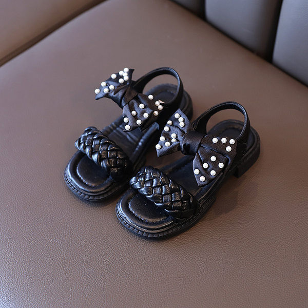 Детски модерни сандали със сплетени каишки и панделка