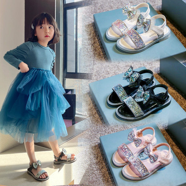 Детски сандали за момичета - с пайети