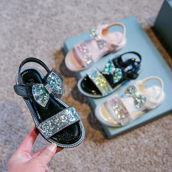 Детски сандали за момичета - с пайети
