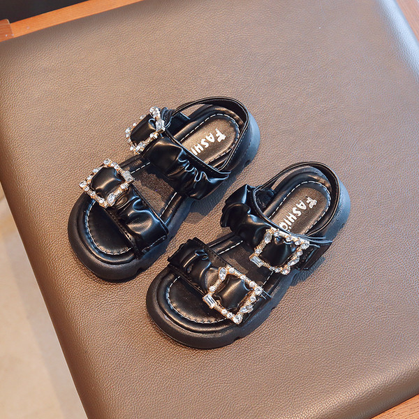 Ежедневни детски сандали с равна подметка -бял и черен цвят