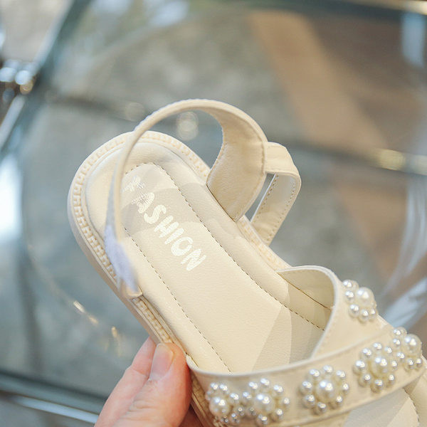 Сандали за момичета - с перли и велкро закопчаване