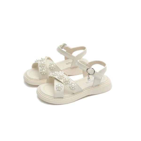 Сандали за момичета - с перли и велкро закопчаване
