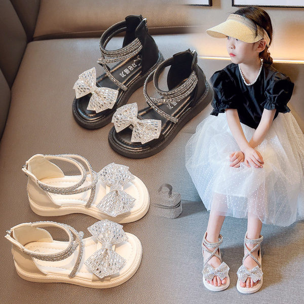 Сандали за момичета - с панделка и камъчета