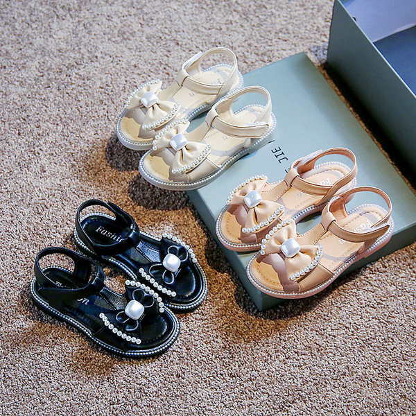 Сандали за момиче с панделка и декоративни перли