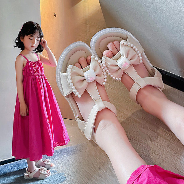 Сандали за момиче с панделка и декоративни перли